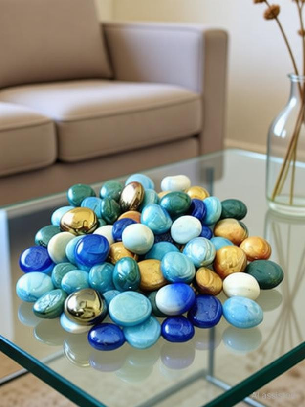 PIKVY Finish Decorative Glass Stones, Pebbles, Aquarium, Vase Filler, Home, Garden & Outdoor Decoration Polished, Regular Round, Oval Crystal, Fire Glass Pebbles(Multicolor 500 g)