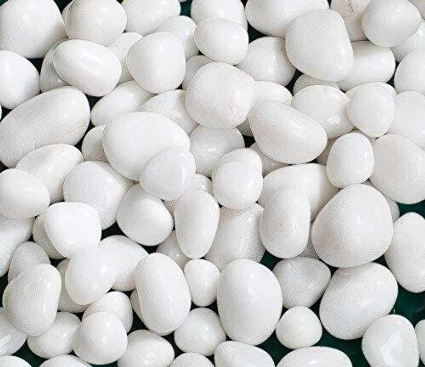 HH ENTERPRISES 1Kg Natural Polished Pebble Stone (White) For Terrarium, Succulents, Garden Pots Polished, Carved, Regular Round Quartz Pebbles(White 1 kg)
