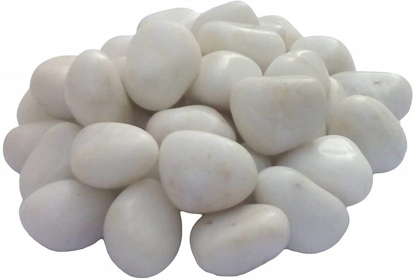 PIKVY Decorative Polished Marble Stone Pebbles For Vase Filler Plant Pots Aquarium Fish Tanks Home Garden & Outdoor Decoration Polished Asymmetrical, Oval, Round Marble Pebbles(White 1 kg)