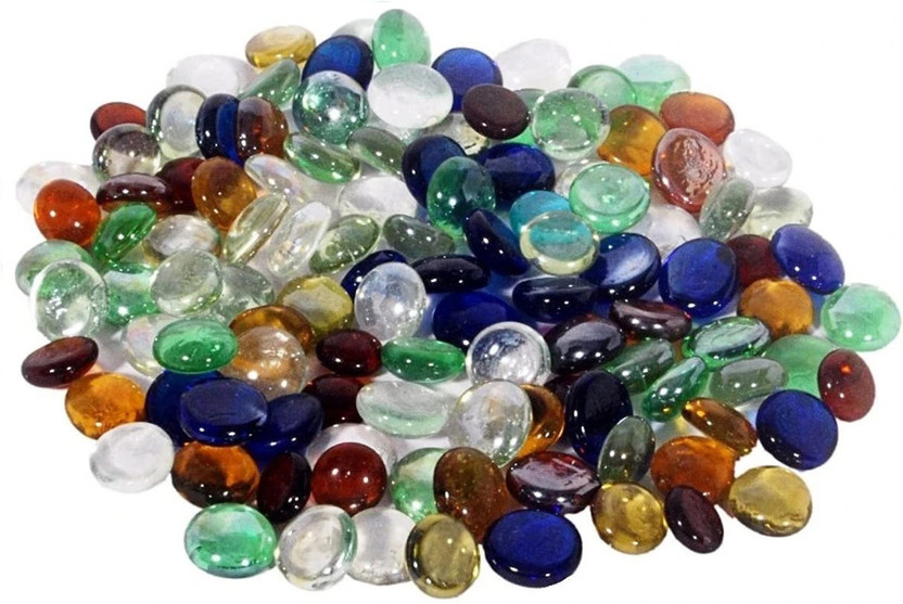 VANNEF Decorative Glossy Finish Shiny Glass Pebbles for Aquarium Vase Filler Home & Garden Decor Polished, Carved Oval Fire Glass Pebbles(Multicolor 5 kg)