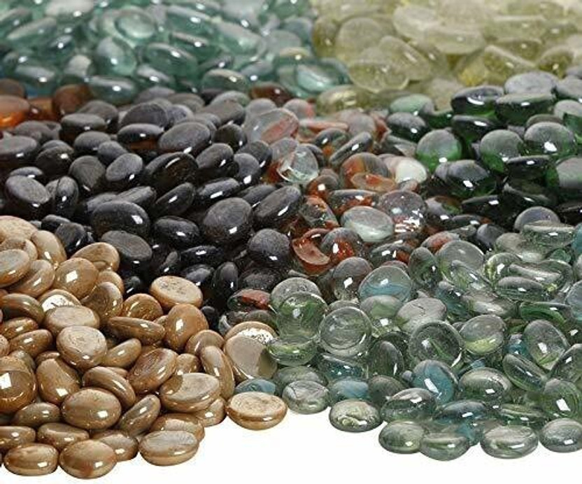PIKVY Stone Glossy Finish Decorative Shiny Glass Pebbles for Aquarium, Vase Filler, Home, Garden & Outdoor Decoration Polished, Regular Round, Oval Crystal, Fire Glass Pebbles(Multicolor 500 g)