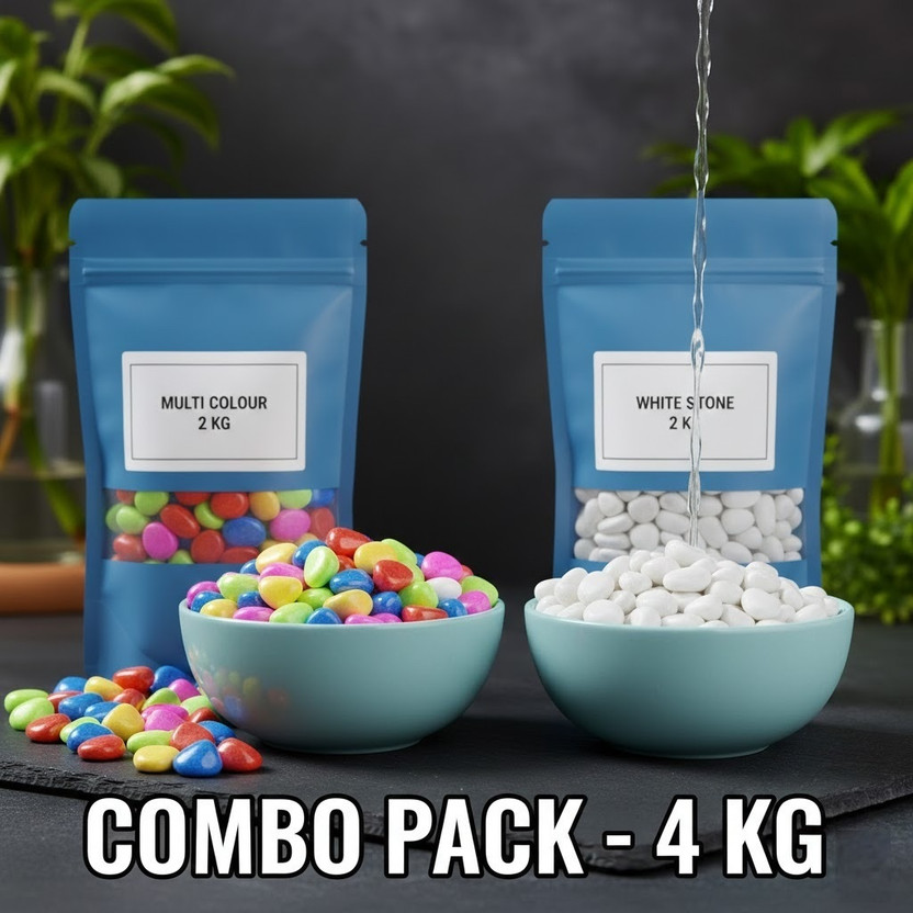 SMAB Decorative Stone Pebbles Combo Pack 4 Kg | Multi Colour & White Stones Polished Asymmetrical Marble Stone(Multicolor 4 kg)