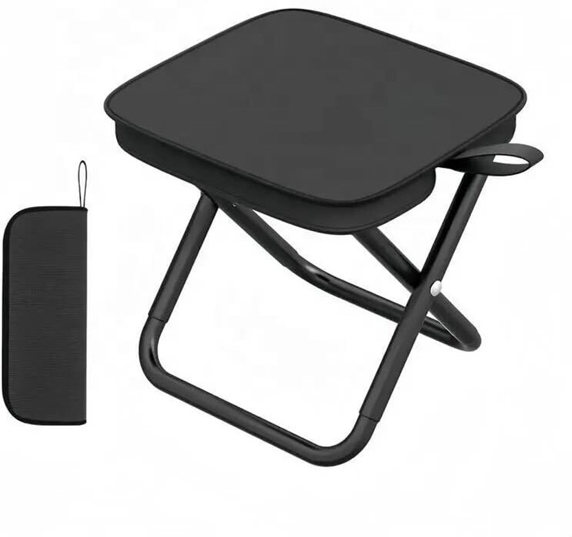 Bhumi Patio Beach Stools Portable Folding Chair, with Zippered Pouch, Folding Stools Stool(Black, Pre-assembled)