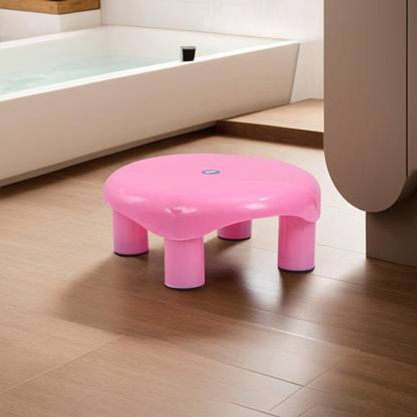 LK Ecowoodies Heavy Duty Plastic Bath Stool with Anti-Skid Rubber Legs Bathroom Stool(Pink, Pre-assembled)