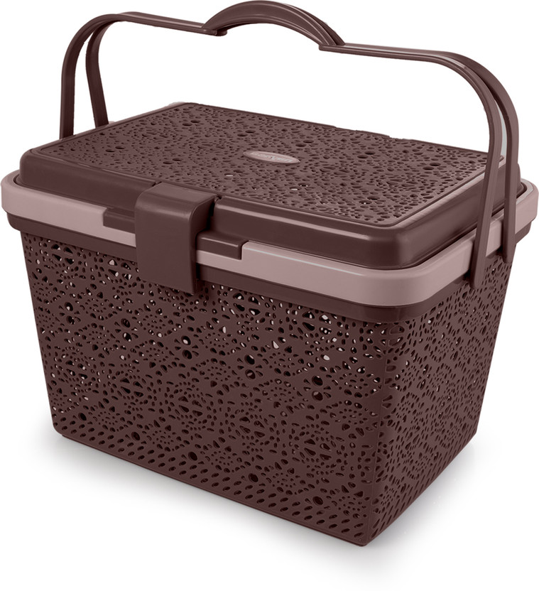 NAYASA Plastic Flower Picnic Basket with lid | Plastic Shopping Storage Basket | Storage Basket(Pack of 1)