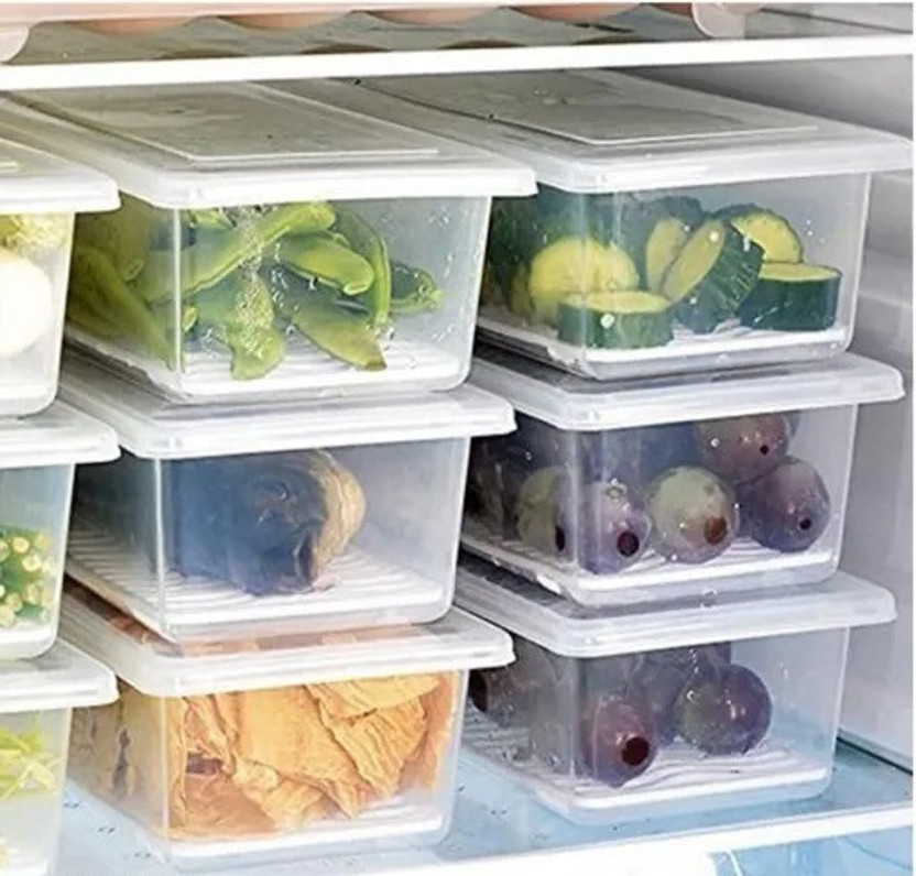 prayati Plastic Fridge Container  - 1500 ml(Pack of 4, White)