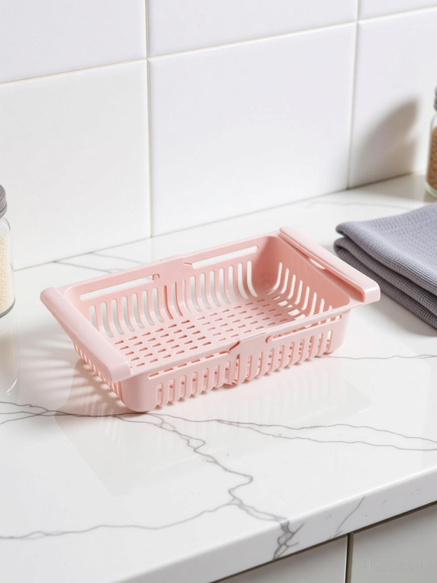 VIRAHI Plastic Adjustable Fridge Storage Basket Expandable Fridge Storage Rack Plastic Fridge Space Saver Food Organizer Tray Storage Basket(Pack of 4)