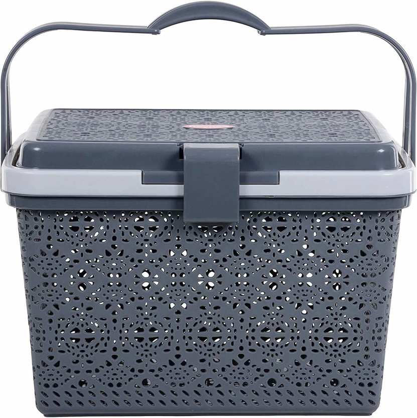 NAYASA Plastic Flower Picnic Basket with lid | Plastic Shopping Storage Basket | Storage Basket(Pack of 1)