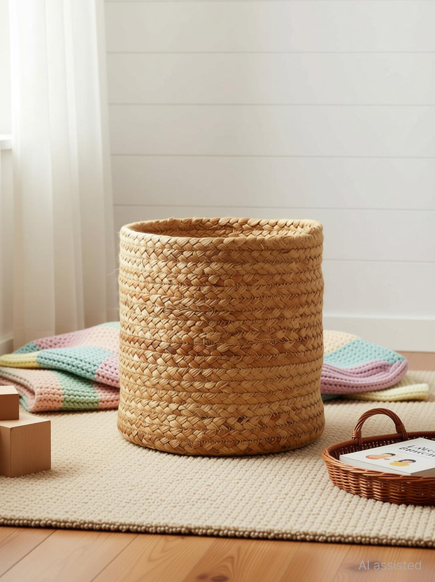 LaVichitra Braided Jute Baskets | Storage Bins Organizer Laundry, Toys & Planter Basket Plant Container Set(Pack of 2, Fabric)
