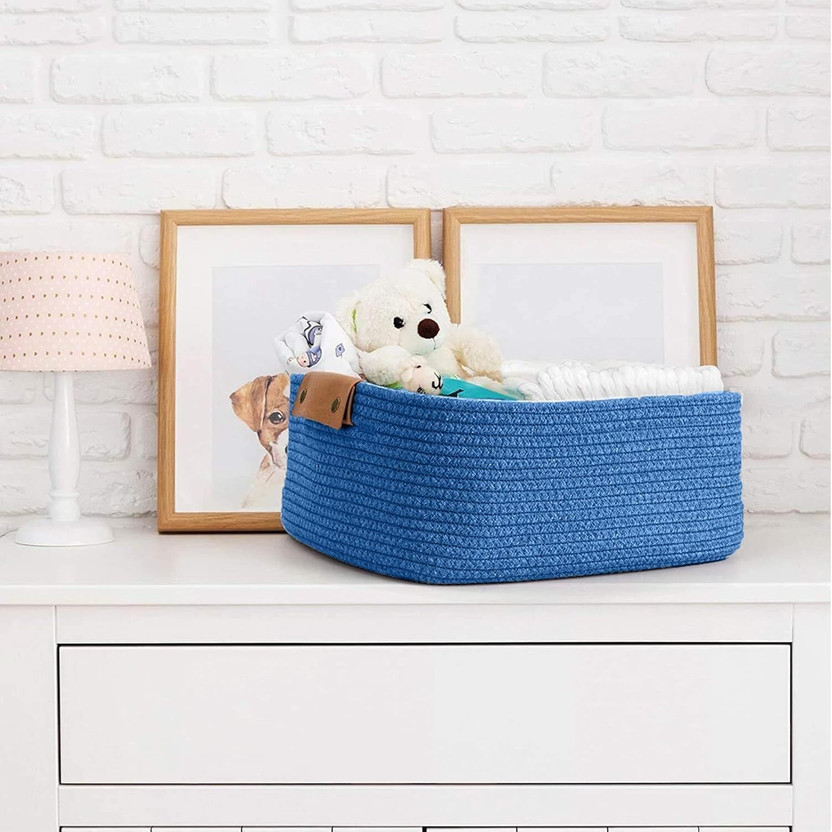 Umar Umar Textiles Cotton Blue Woven Cotton Rope Storage Basket for Nursery Toys and Essentials Storage Basket(Pack of 1) - Flipkart Deal
