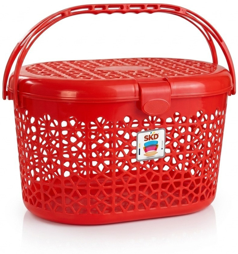 Skd Plastic Plastic Picnic Basket with Lid and Handle,color may vary Storage Basket(Pack of 1)