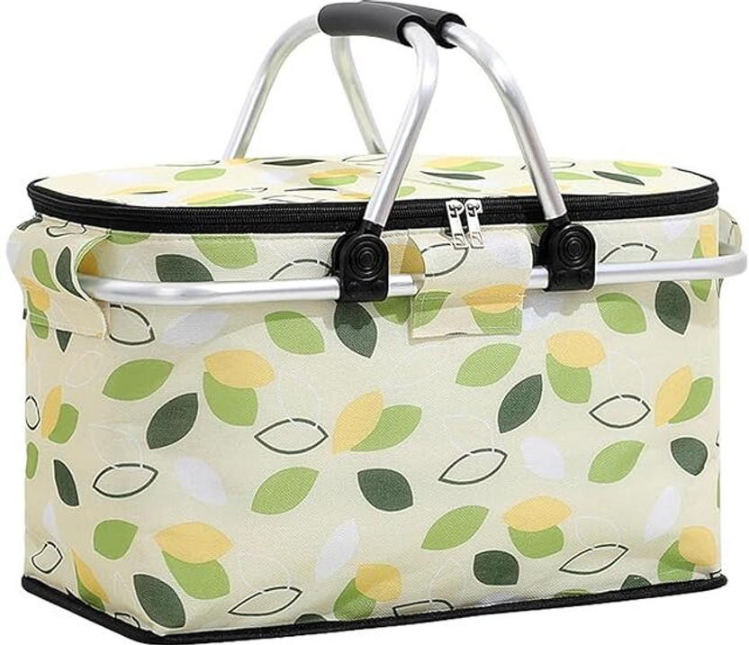 GOINZI WITH GZ LOGO Aluminium Leaf Print Insulated Picnic Basket,Premium Foldable Utility Basket Storage Basket(Pack of 1)