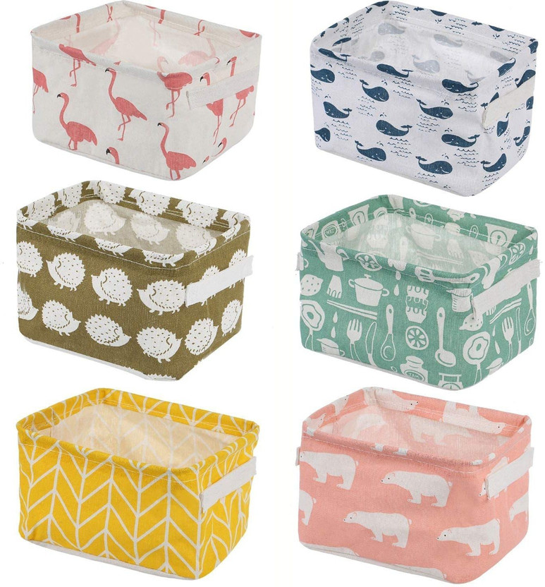 Dherik Tradworld Nylon Desktop Storage Box for Baby Toy Makeup Book Sundries Organizer Case Bag Storage Basket(Pack of 6)