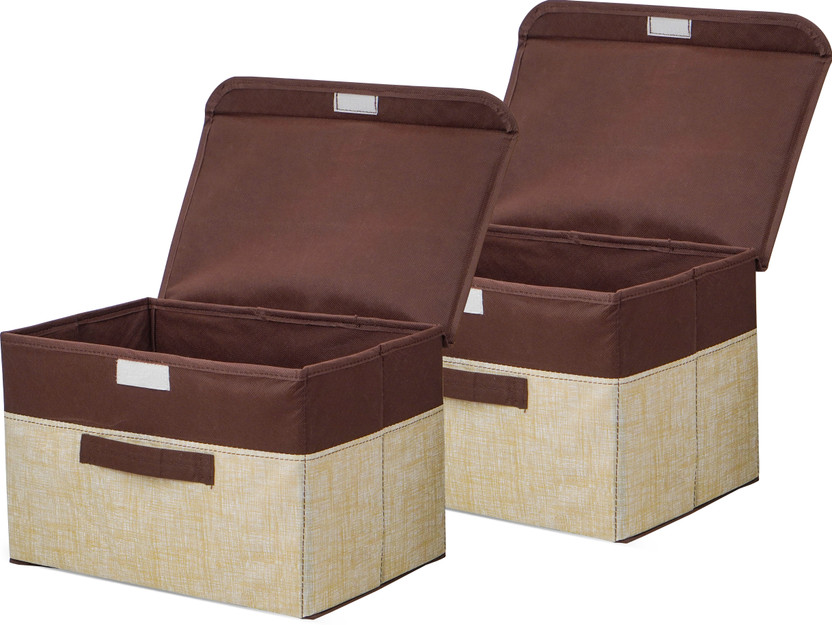 innagural Innaugural Foldable Storage Box with Lid & Handle Closet Organizer Storage Box(Beige, Brown)