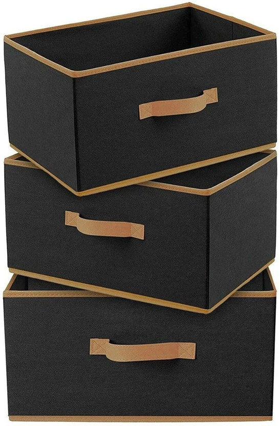 justsmartkart Multipurposes Rectangular Foldable Cloth Organizer with Handle Black,(PACK OF 3) Storage Box(Black)