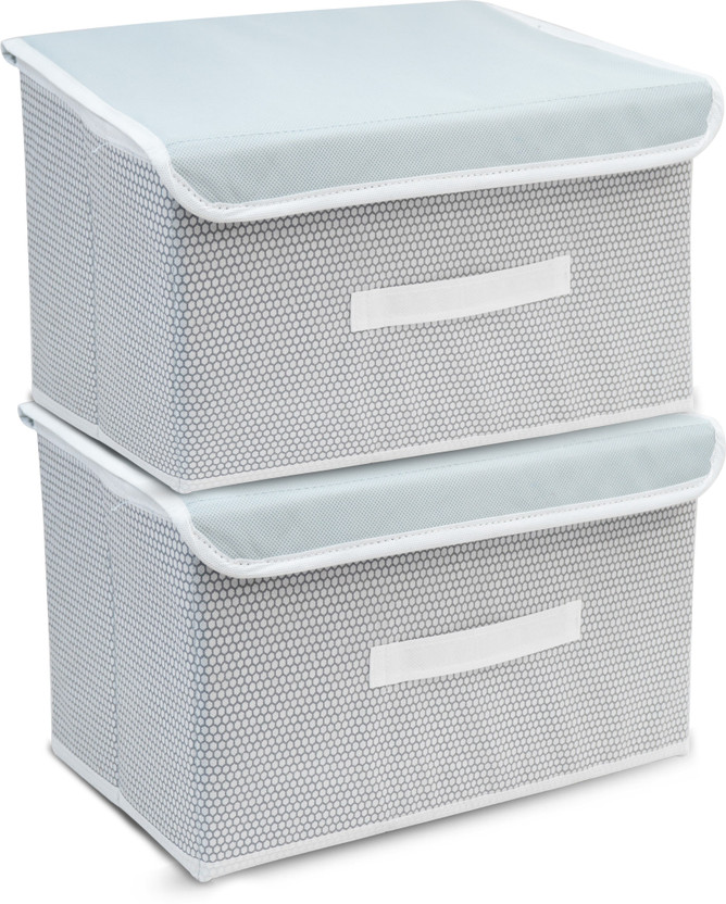 Mteaser Foldable Storage Box/Drawer with Lid & Handle Closet Organizer| 2Pcs Storage Box(Grey)