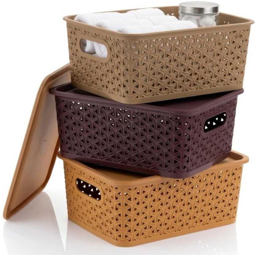 Ryleigh Unbreakable Storage Box/Drawer with Lid & Handle Storage Organizer|(Pack of 3) Storage Box(Multicolor)