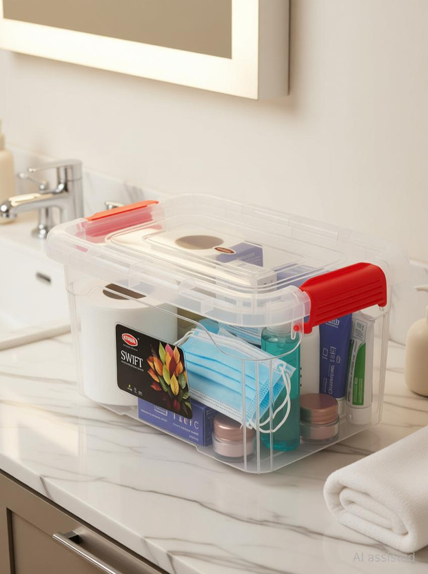 Sonal Swift Deluxe Transparent Container - Capacity 6 Ltr. - For Home, Kitchen Storage Box(Red, White)