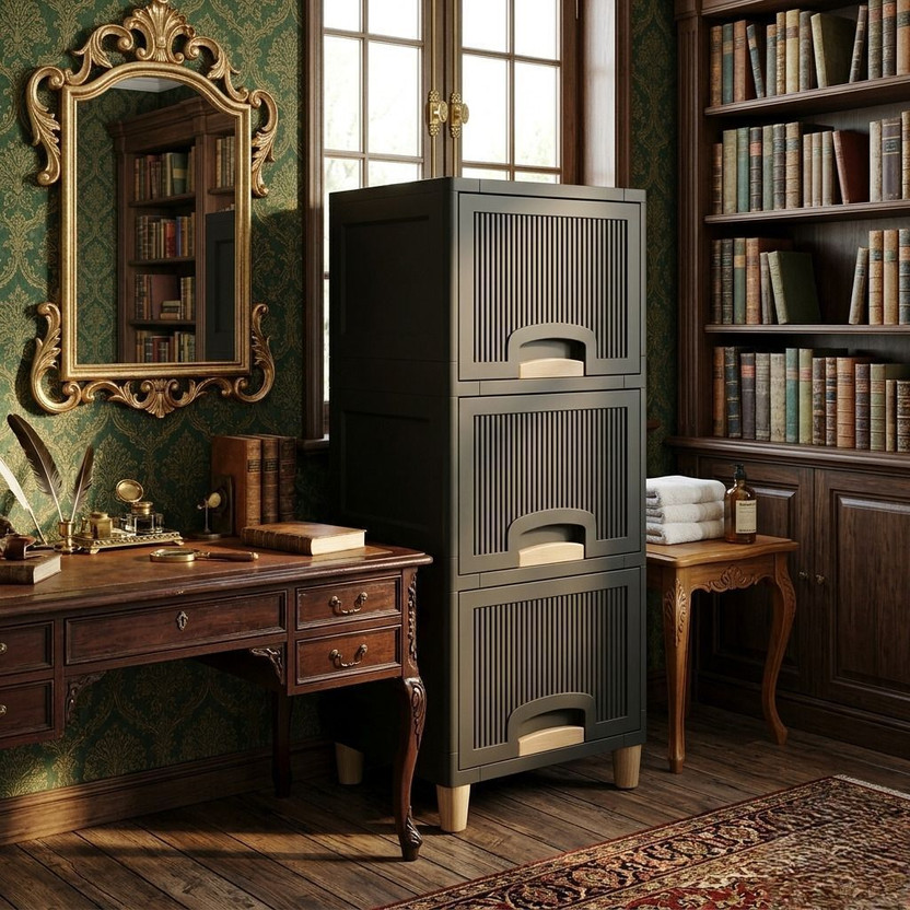 MAXTID 5 Layer Blue Modular Drawer Set for Cosmetics and Jewelry Organizer Storage Box(Black)