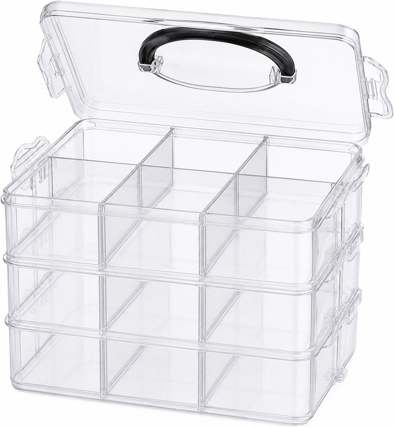 Gaani LifeStyle 3 Layers 18 Grid Plastic Transparent Jewelry Storage Box(White)