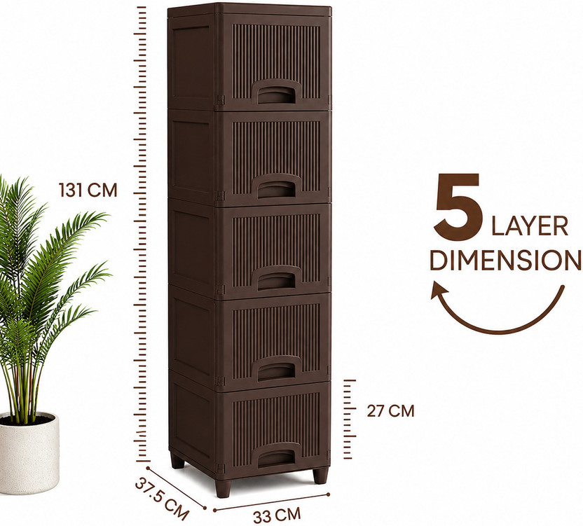 MAXTID 5 Layer Blue Modular Drawer Set for Cosmetics and Jewelry Organizer Storage Box(Brown)
