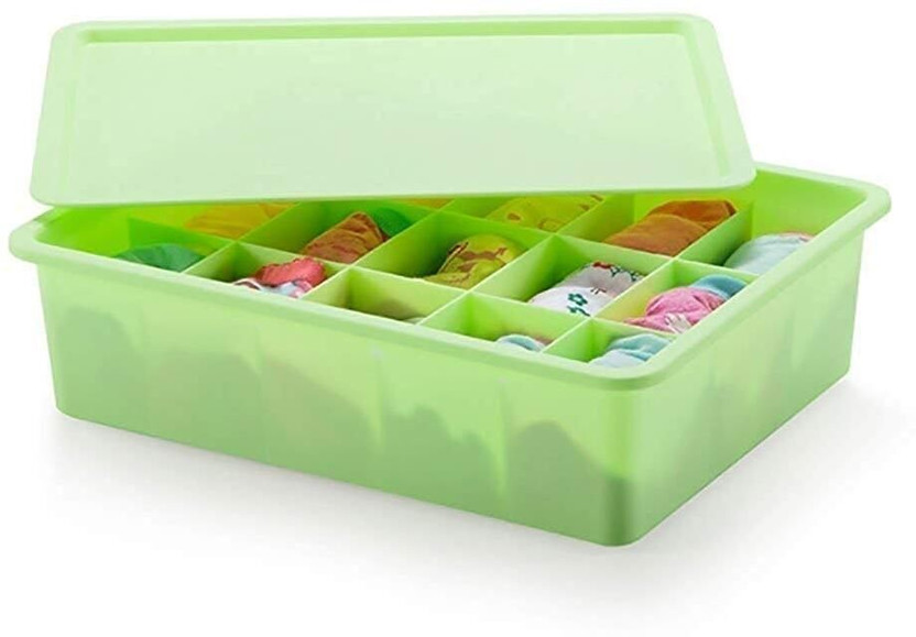 Ecom Home 15 Grid Plastic Organizer Box with Lid Underwear Inner wear socks Storage Box(Multicolor)