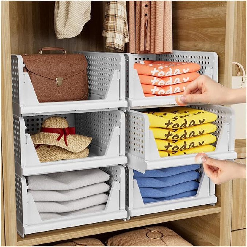 Umax Umax Foldable Stackable Clothes Storage Basket Drawer Organizer for Wardrobe Storage Box(White) - Flipkart Deal