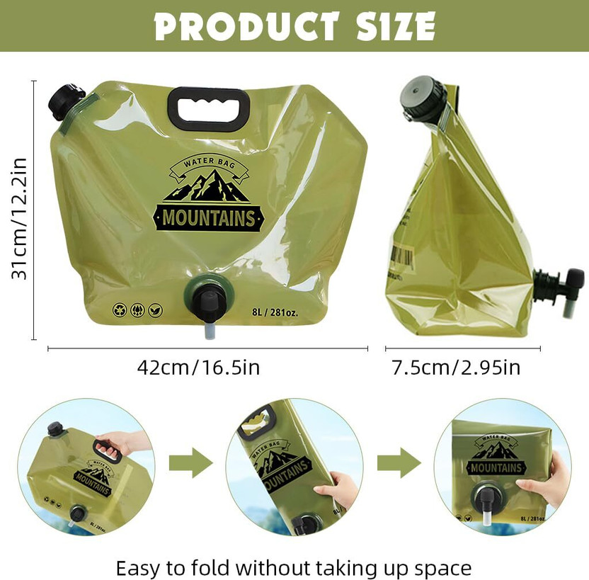 VINAYOM 8LFolding Water Storage Bag Pouch Traveling Carrier Supplies and Container Tank 8000 ml Plastic Bottle(Pack of 2, Multicolor)