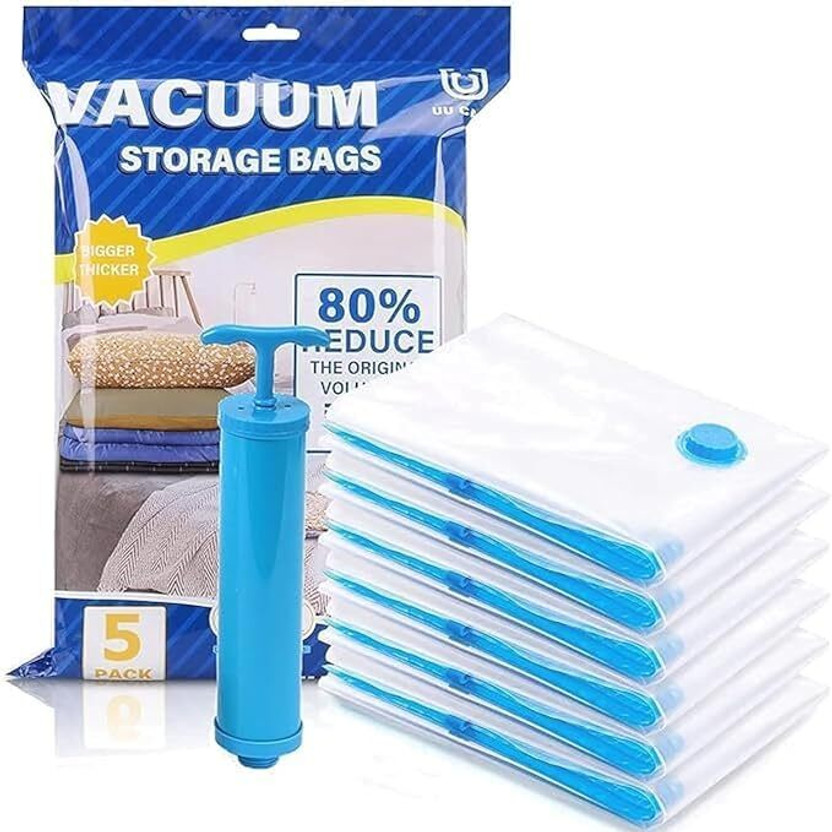 SHUANG YOU Vacuum Bags for Clothes with Hand Pump, Cloth Storage Bag Packing Bags Travel Storage Vacuum Bags(Pack of 10)