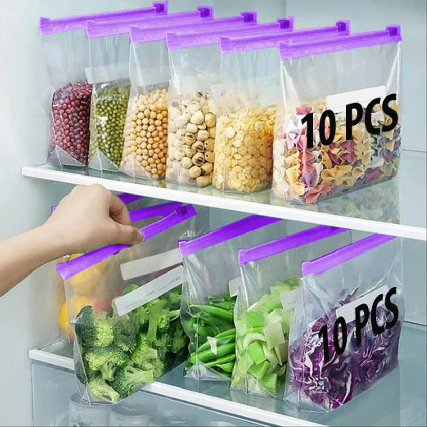VITEVER Zip Lock Reusable Fresh Vegetable Food Storage Freeze Zipper Pouch (PACK OF 10) Travel Storage Vacuum Bags(Pack of 10)