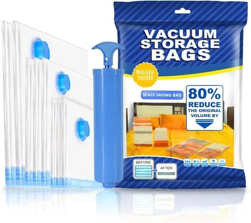 Quicknik Smart vaccum saver compression -(2Small, 2 Medium, 1Large) with Pump High Volume Storage Vacuum Bags(Pack of 5)
