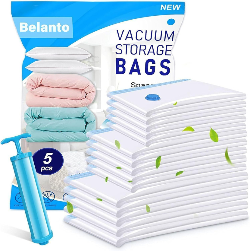 Belanto Belanto 5 Pack Vacuum Compression Storage Bags With 1 Pump,Space Saver Vacuum Sealer Bag High Volume Storage Vacuum Bags, Travel Storage Vacuum Bags(Pack of 5) - Flipkart Deal