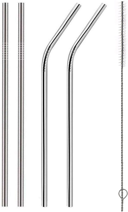 VEKARIYA Straight Drinking Straw(Silver, Pack of 5)