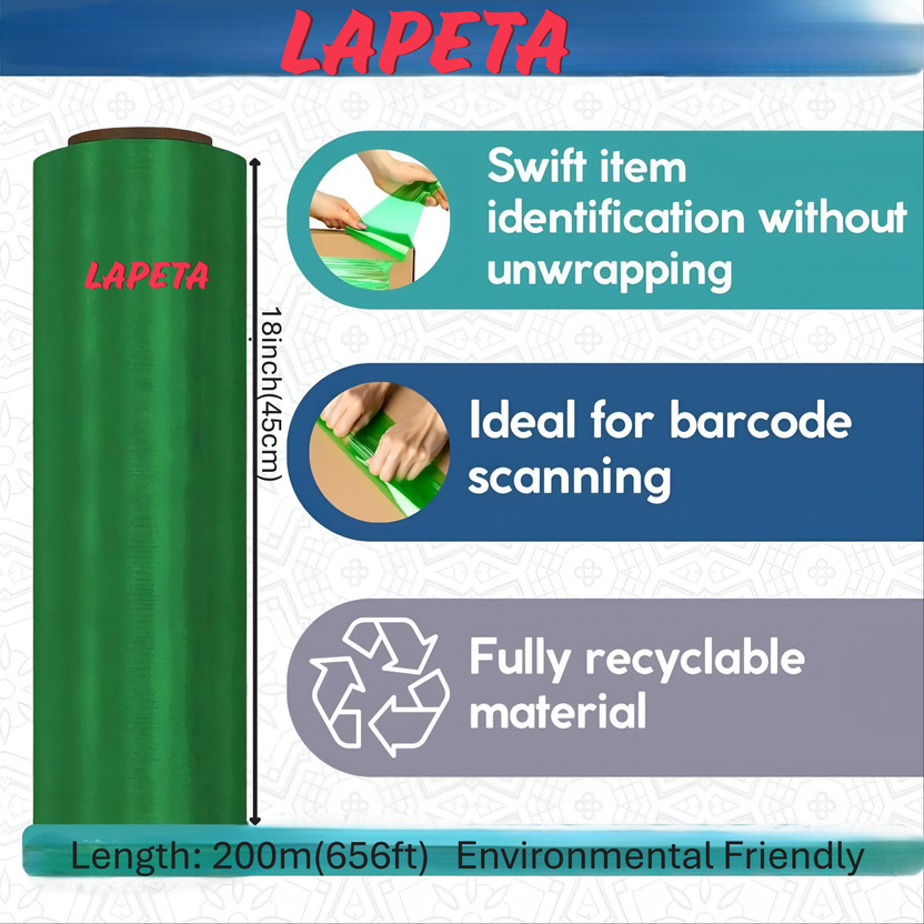 Lapeta Lapeta 45 cm 656 ft Stretch Film Green Color Packaging Material 18inch(45cm) 200mtr. Length(0.91 mil) - Flipkart Deal