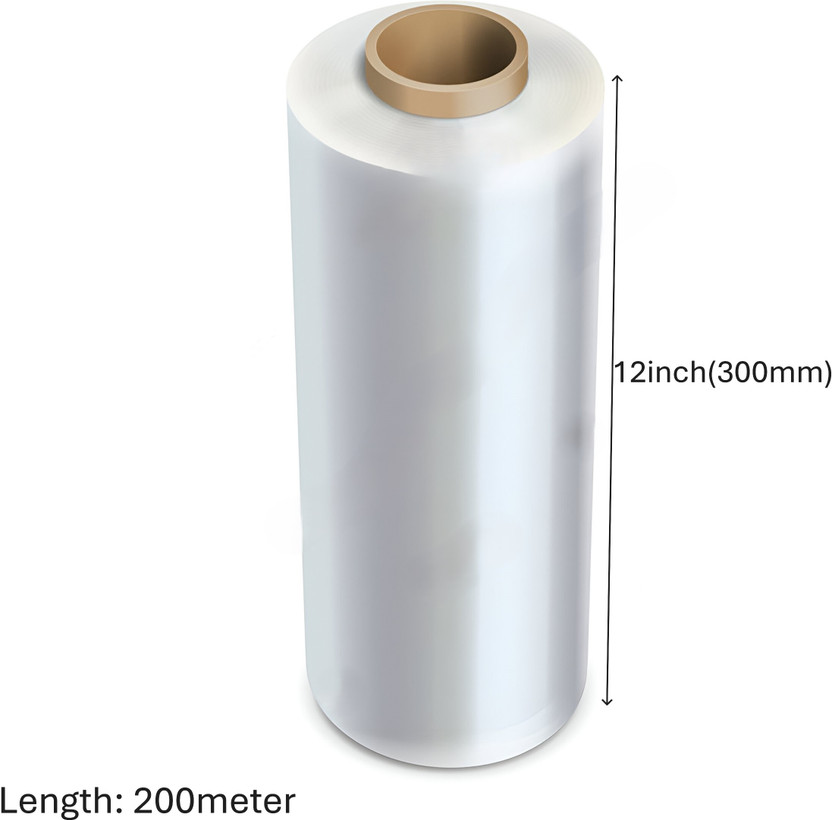 PrimeTrading 30 cm 656 ft Stretch Film Roll 12Inch (300mm) x 200Meter Transparent Wrapping Roll Pack of 1(0.91 mil)