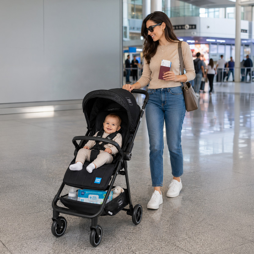 MeeMee Easy Go Baby Stroller for 0-3 Years, Baby & Kids With 5 Point Safety Harness Pram(5, Grey, Black)