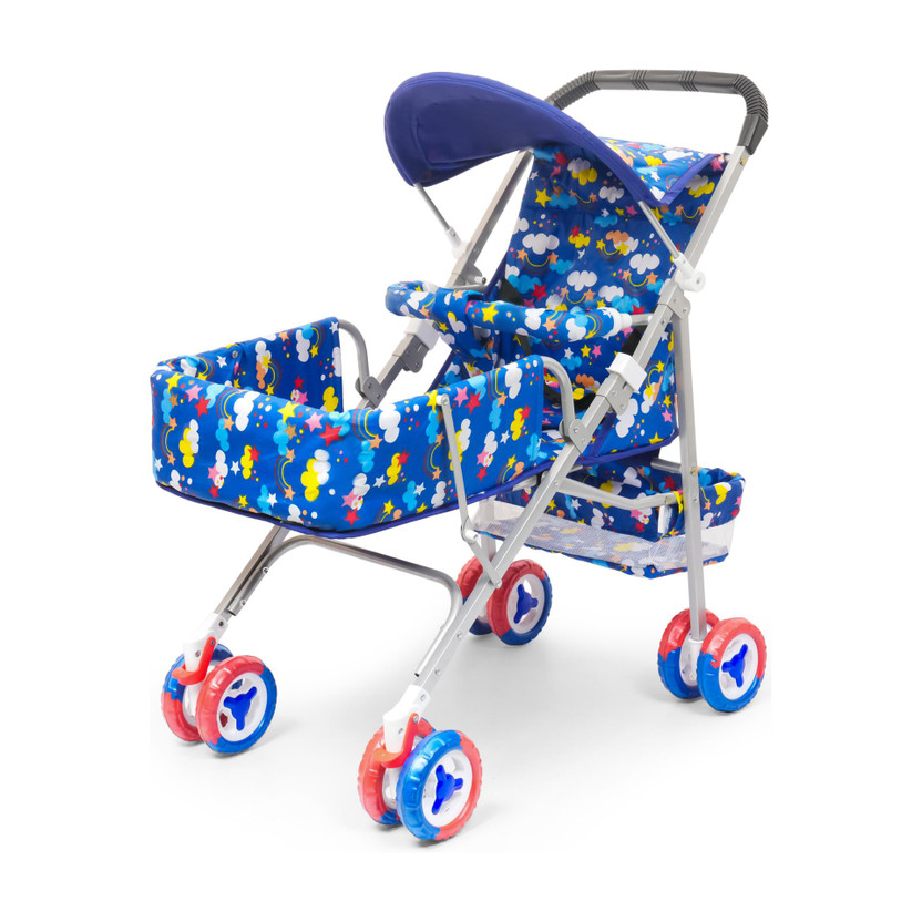 V House Magic Vibrant Geometric Print Baby Pram & Stroller with Adjustable Sun Canopy Pram(Multi, Blue)