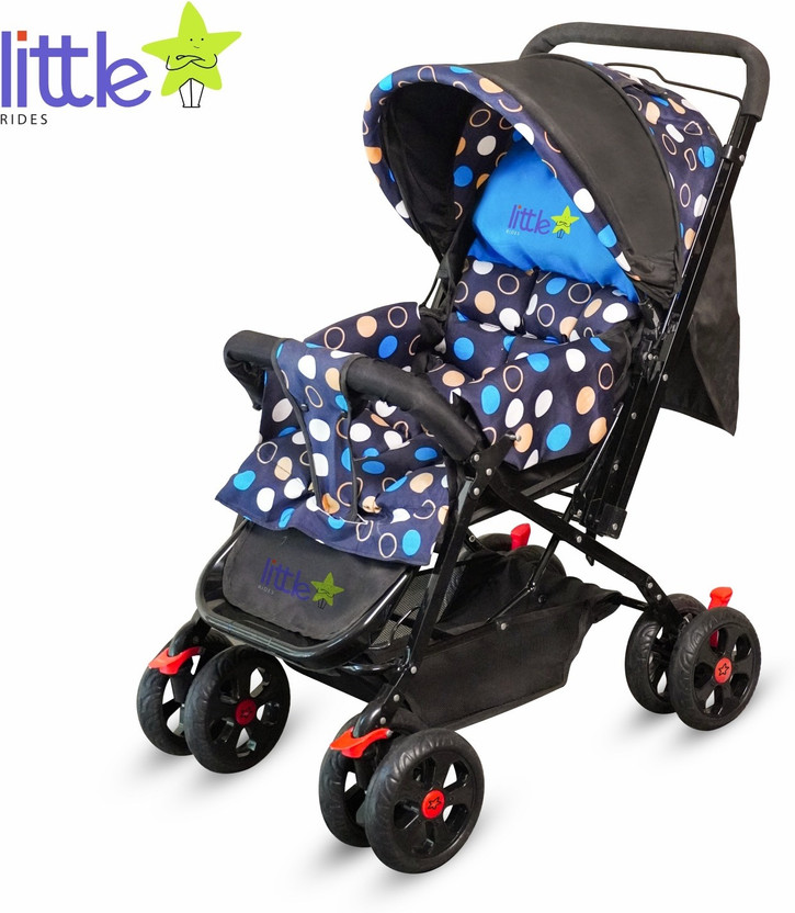 LITTLE RIDES Explorer Baby Stroller New Born/Kids, with Safety Belt, 360 Swivel Wheel Stroller(Multi, Blue)