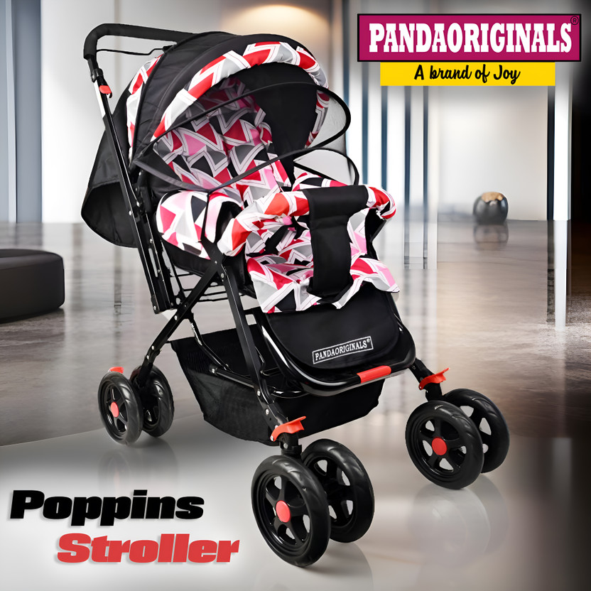 Pandaoriginals JUMBO Baby Stroller Pram for 0-3 Years 5 Point Safety Harness,360° Swivel Wheel Stroller(3, Red)