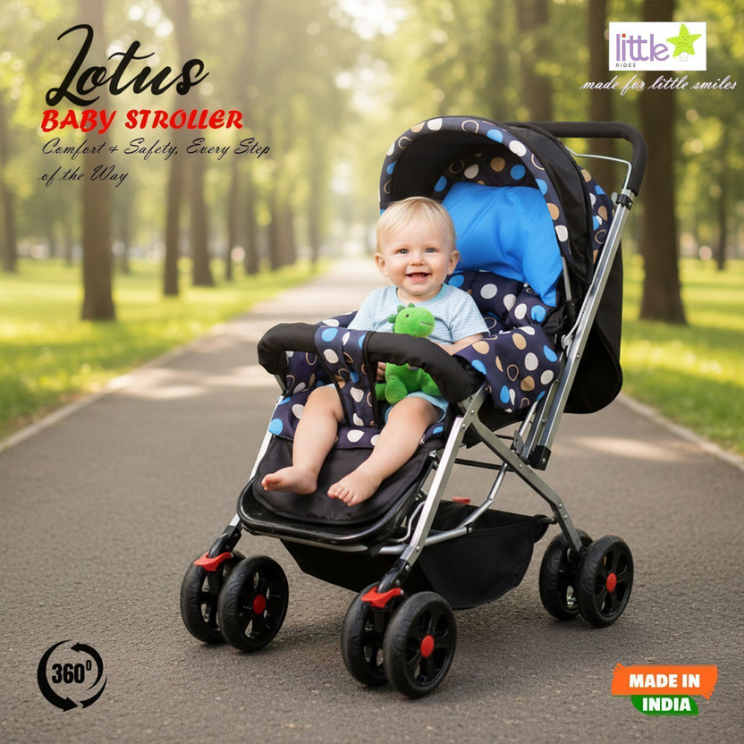LITTLE RIDES Explorer Baby Stroller New Born/Kids, with Safety Belt, 360 Swivel Wheel Stroller(Multi, Blue)