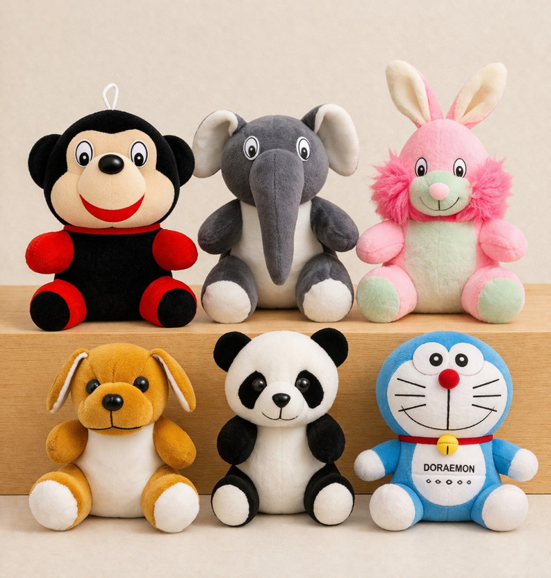 SinglaToys Exclusive Super Soft Combo Of 6 Soft toys For kids  - 8 inch(Grey, Brown, Blue, Pink)