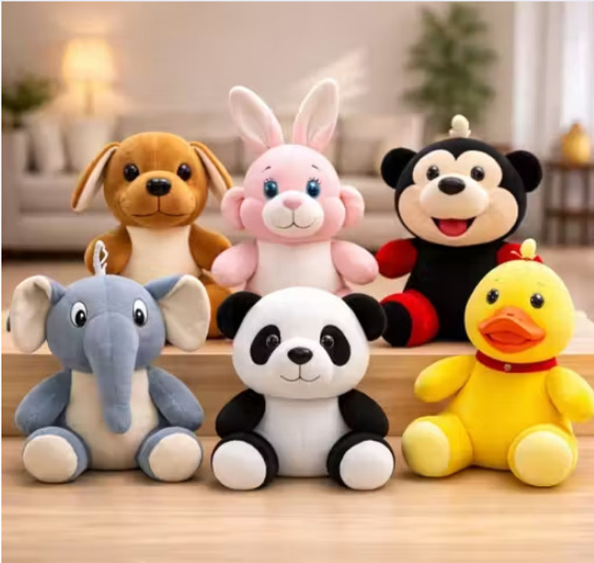 SinglaToys Soft Toys Combo For Kids 5 Pics Premium Quality Finishing Stuffed Toys 7Inch  - 8 inch(Brown, Pink, Red, Grey, black nd white, Yellow)