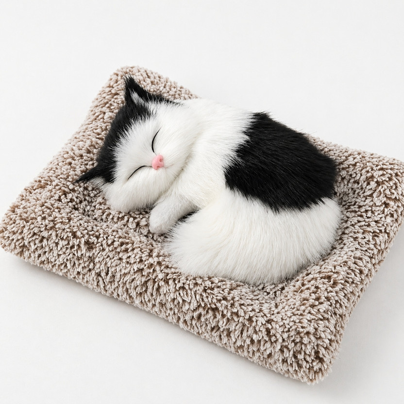 Pravyon Sleeping Cat Plush Toy with Press Simulation Sound|Soft Toys with Meaw voice  - 18 cm(Multicolor)