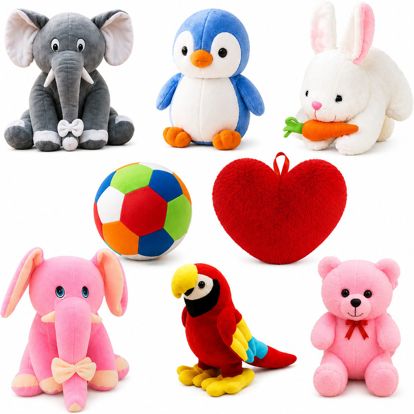 eston Combo Of ( Unicorn, Kitty, Penguin, Rabbit, Pikachu, White Elephant, Parrot, Balloon Teddy, Cap Teddy, Heart Pillow) Soft and Stuffed Toys for Birthday Gift for Girls/Wife, Boyfriend/Husband, Soft Toys Wedding/Anniversary Gift for Couple Special, Baby Toys Gift Items  - 30 cm(Multicolor)