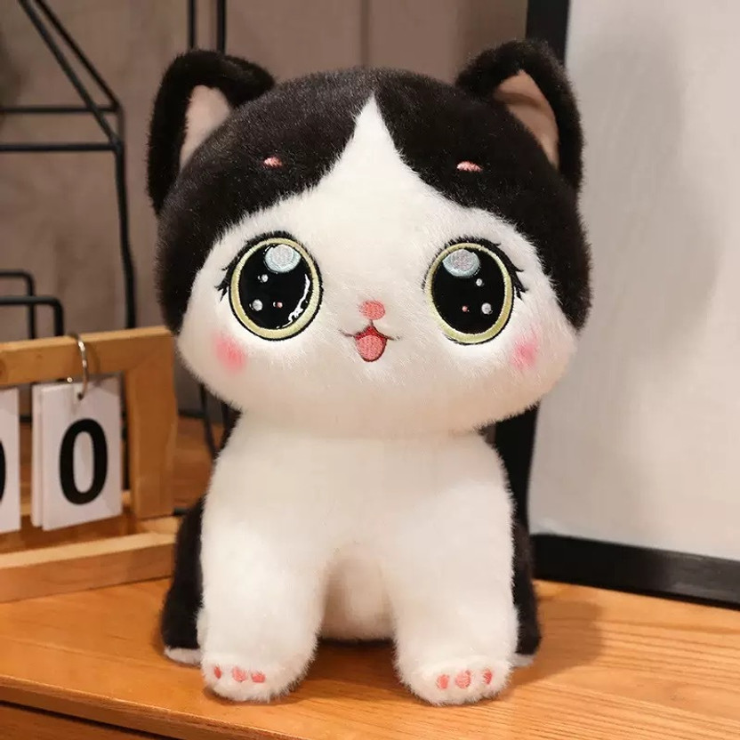 Y U COLLECTION Cat Plush Toy Soft Stuffed Animal, Adorable Fluffy Kitty for Kids & Girls  - 20 cm(Black)