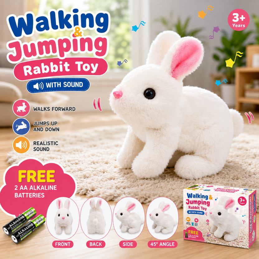 Kesrinplus Walking & Talking Rabbit Toy for Kids  - 14 cm(White)