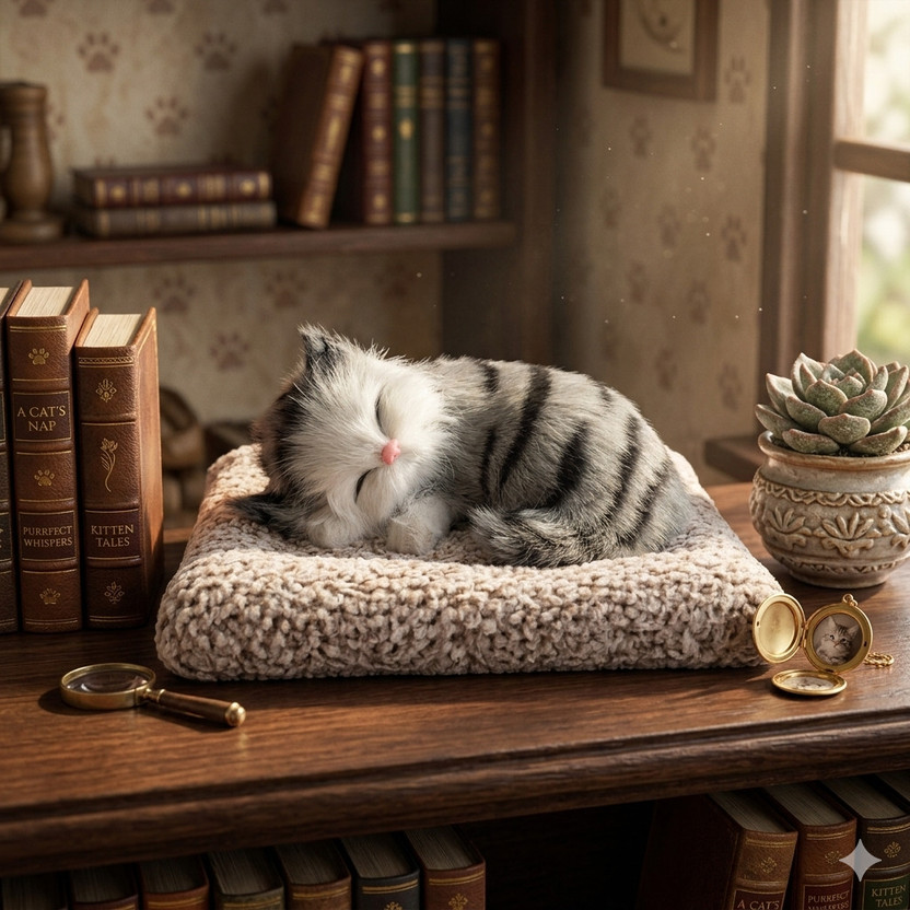 Classy Quill sleeping cat toy with sound realistic cat soft toy for kids  - 6 cm(Multicolor)