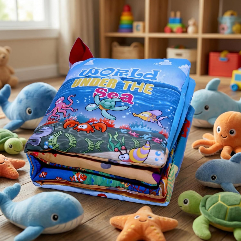 hku hku Under the Sea Soft Baby Book, Ocean Theme Educational Cloth Book, Blue, Marine  - 15 cm(Multicolor) - Flipkart Deal