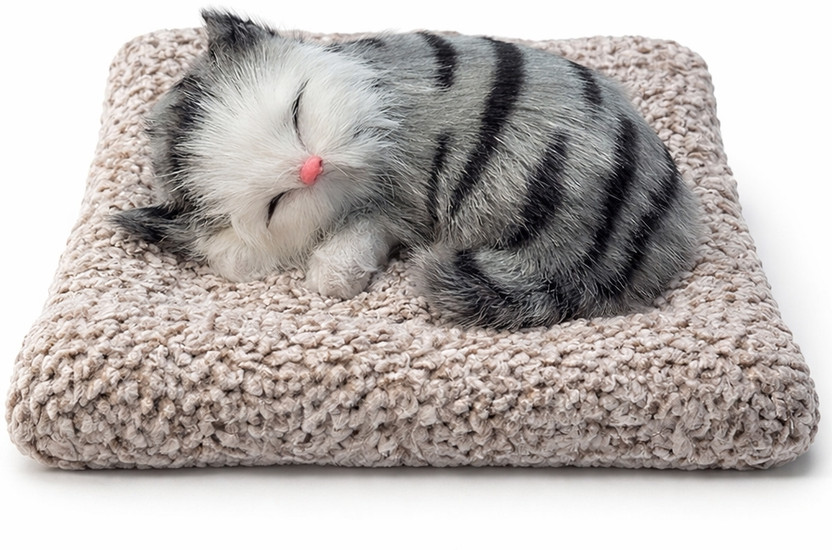 Classy Quill Sleeping Cat Toy Realistic Cat Plush Kitten Soft Toy with Meow Sound  - 60 mm(Multicolor)