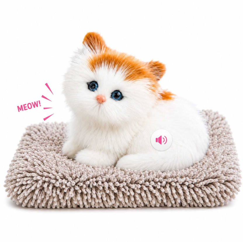 TTW Cute Cat Plushy Toy with Meow Sound, Gift for Kids, Pet Toy for Boys & Girls  - 6 cm(White, Brown)